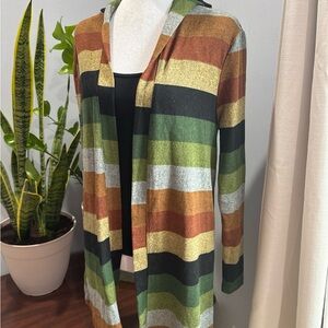 Striped Multicolor Open Front Cardigan